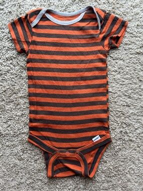 Gerber Baby Orange & Brown Striped Short Sleeve Bodysuit 6-9 Months Cotton